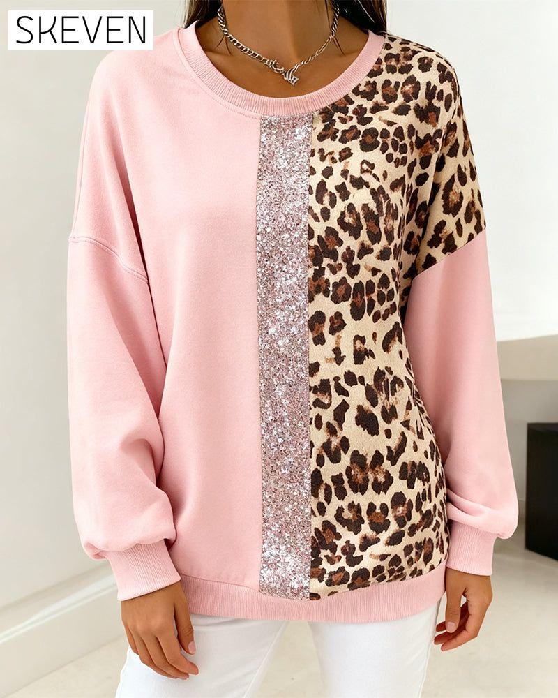 Long-Sleeved Leopard Print Loose Sweatshirt