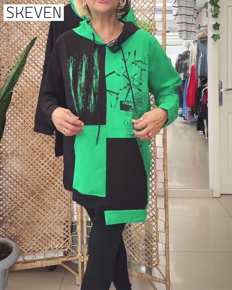 Lässiges Sweatshirt mit Kapuze und Farbblockdruck