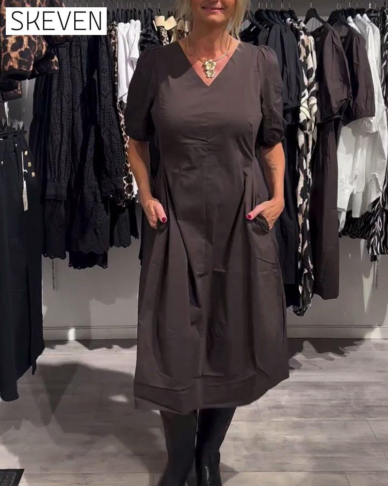 V-Neck Pocket Casual Dress