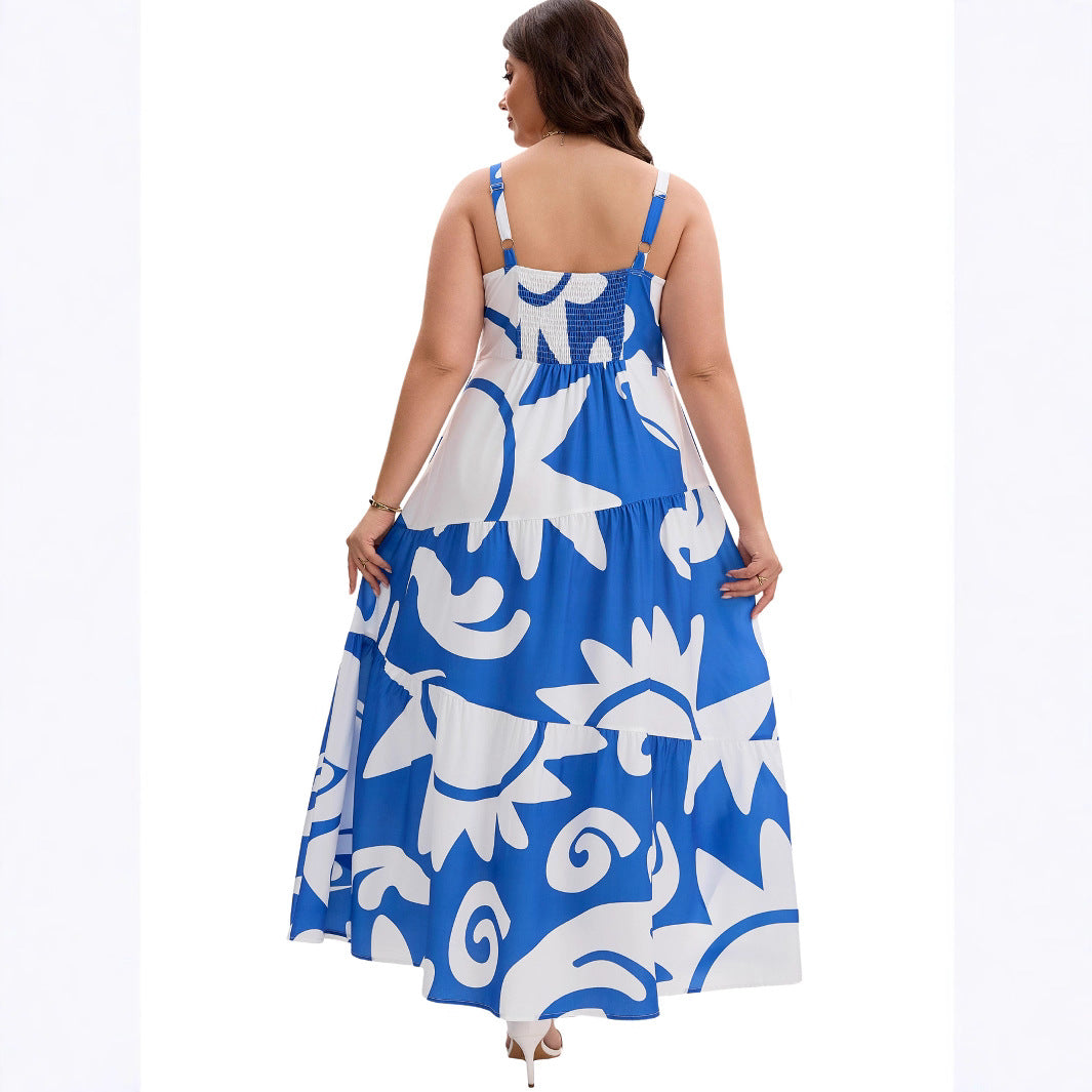 Plus Size Geometric Print Tiered Maxi Dress