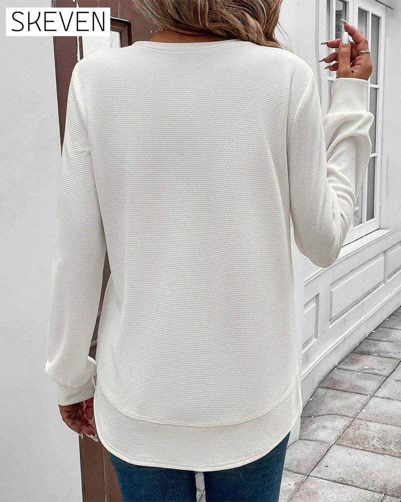 Round Neck Long Sleeve Solid Color Top