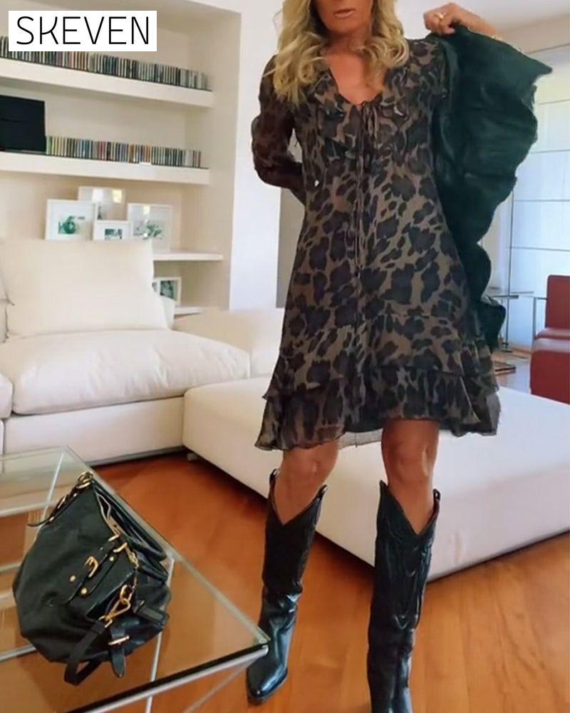 Fashion Ruffled Leopard Print Dress