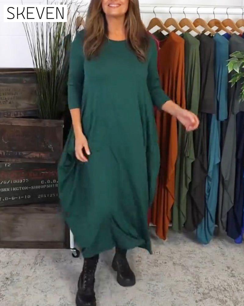 Simple solid color casual dress