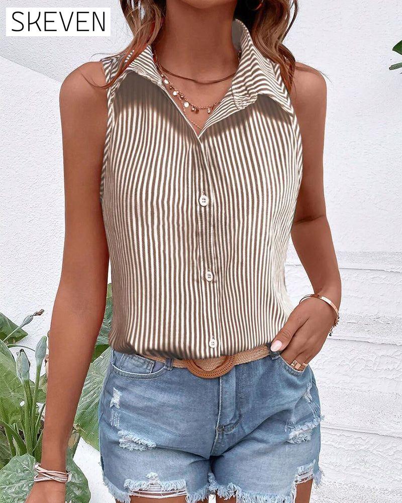 Ärmelloses Tanktop mit Reverskragen und Streifen