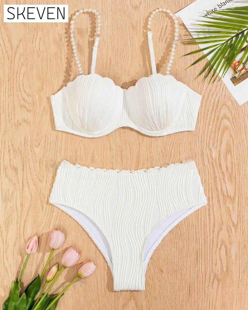 Bikini sexy à jarretelles perlées