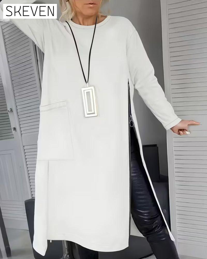 Stylish Large Pocket Zipper Design Dress