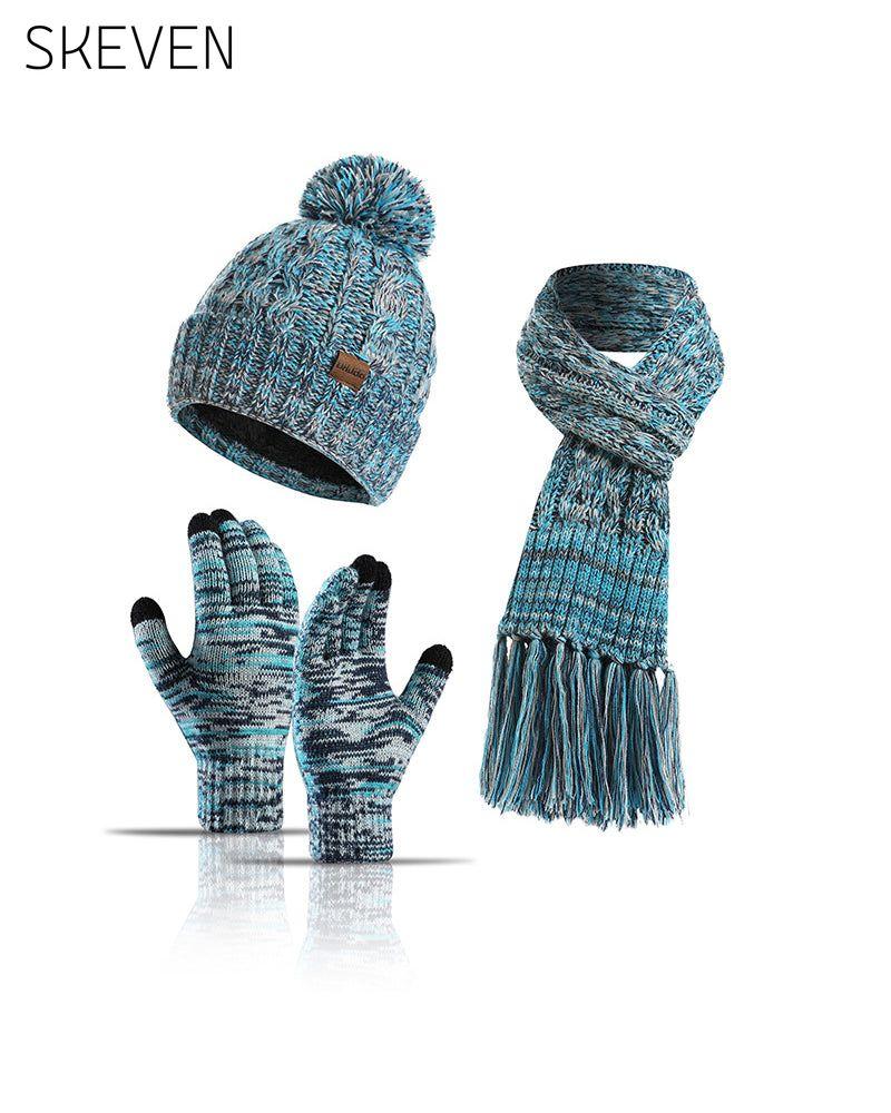 Hat Knitted Wool Three-Piece Set