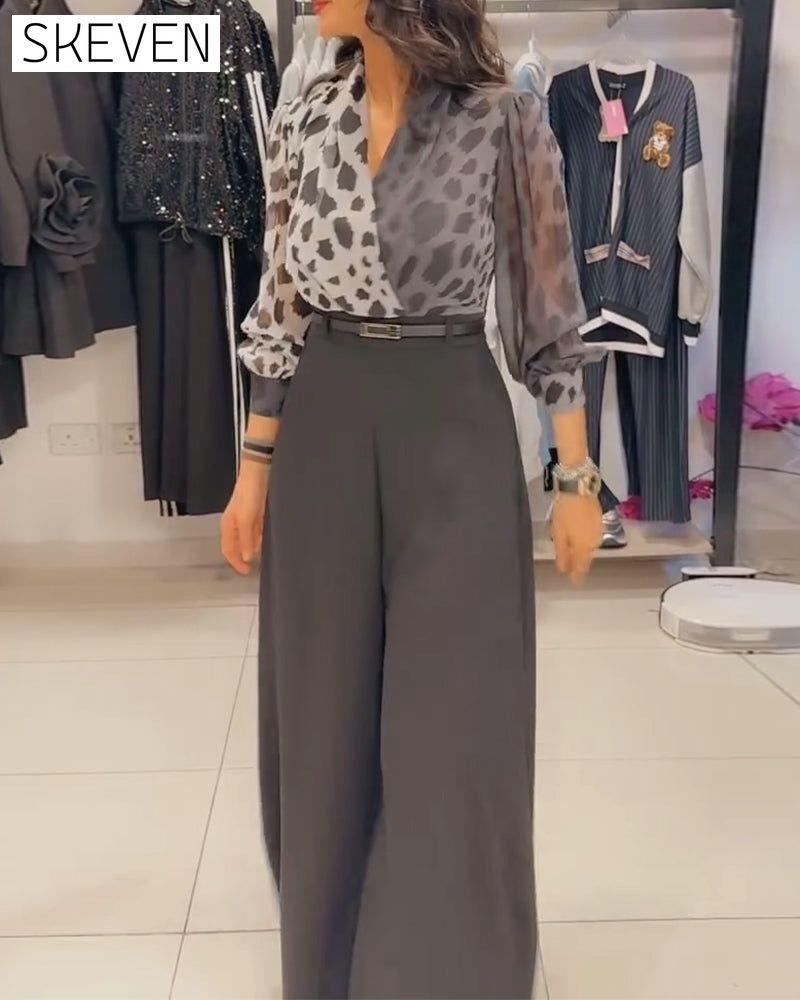 Elegantes Set mit V-Ausschnitt und weitem Bein