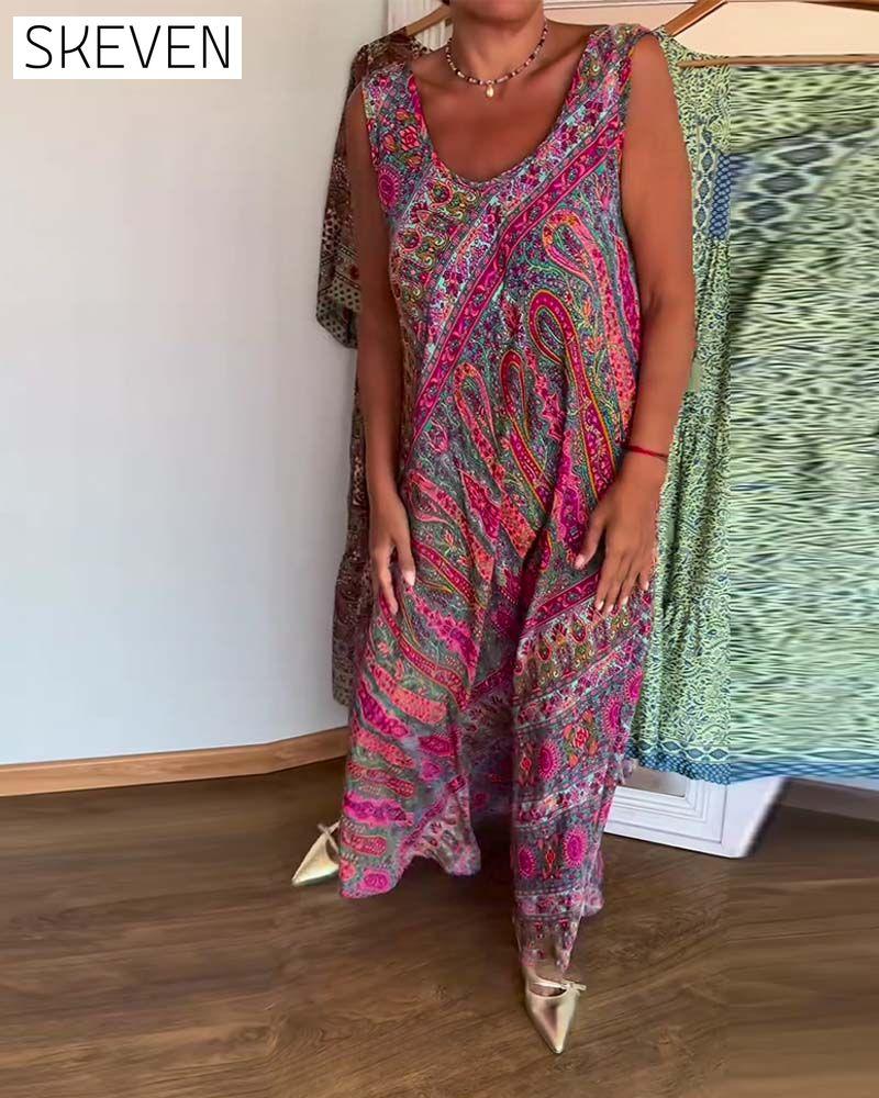 Sleeveless Loose Cashmere Print Dress