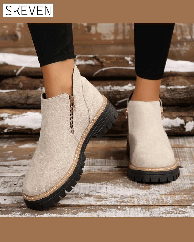 🔥Herbst- und Winter-Highlights🔥 Damenstiefel mit runder Zehenpartie und seitlichem Reißverschluss