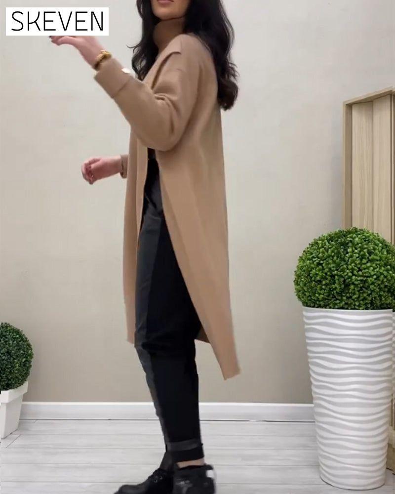 Side slit turtleneck sweater dress