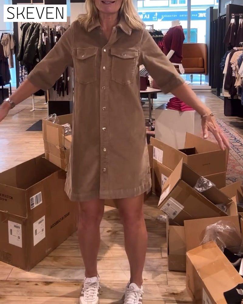 Half-Sleeved Solid Color Dress