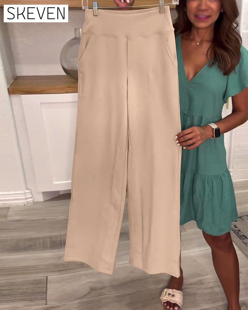Solid color casual pocket trousers pants spring summer