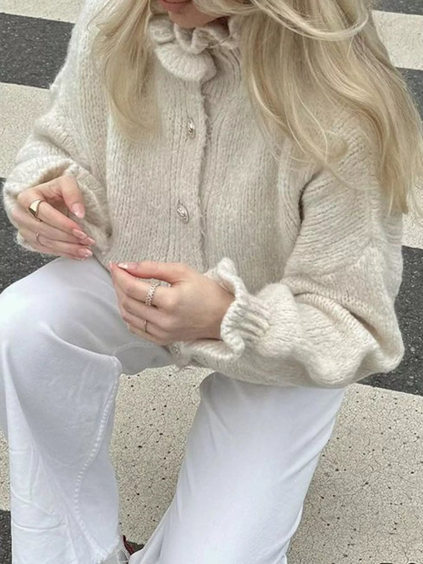 Langarm-Strickjacke mit Knopfleiste