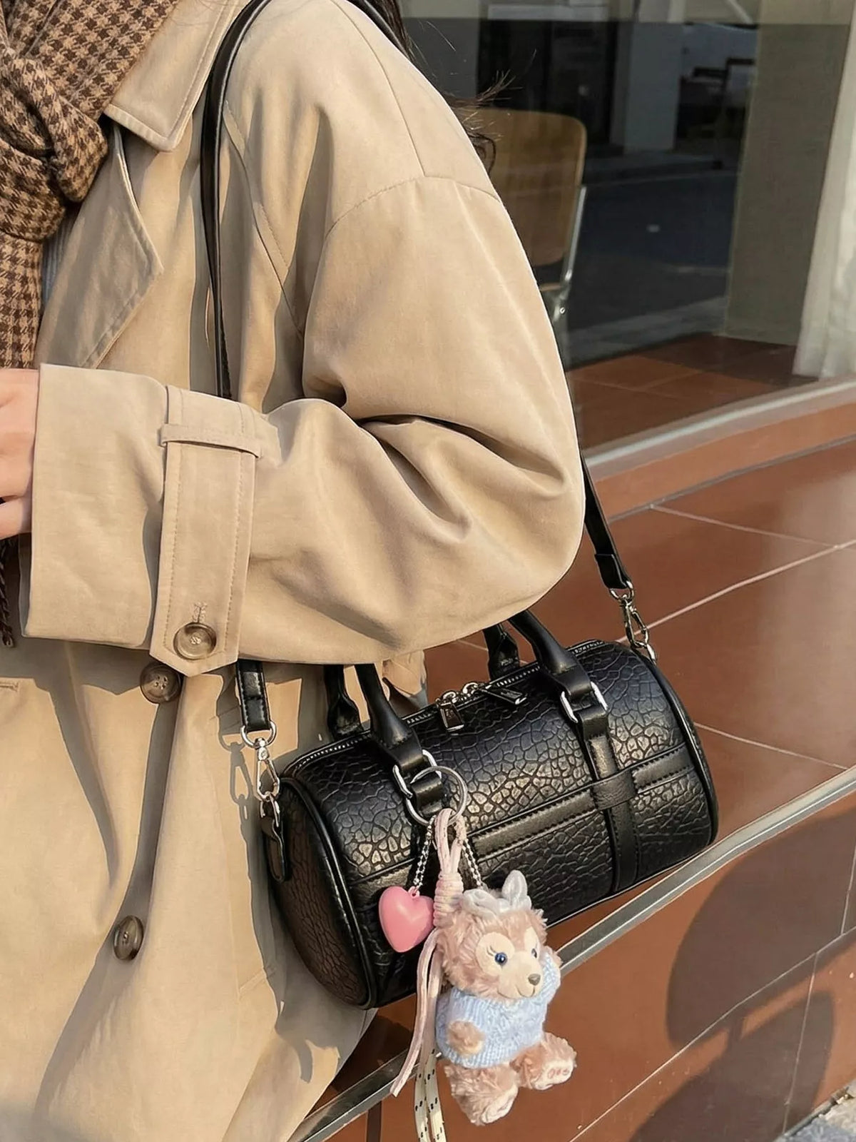 Textured Barrel Crossbody Bag