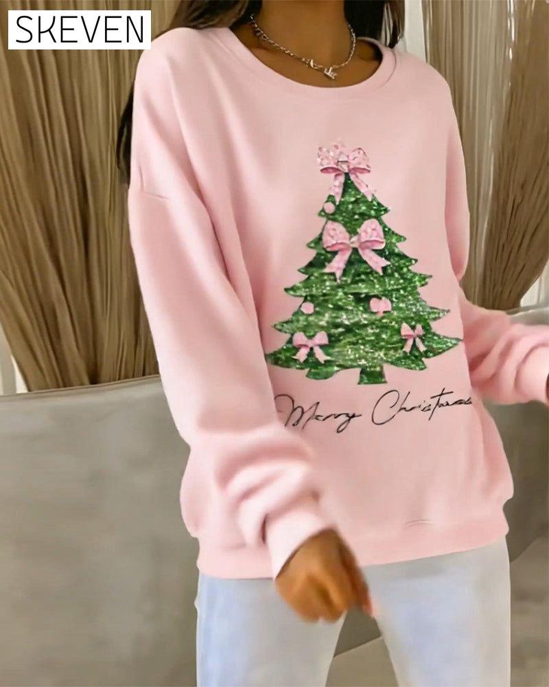 Sweatshirt mit Weihnachtsmotiv und Rundhalsausschnitt, langen Ärmeln