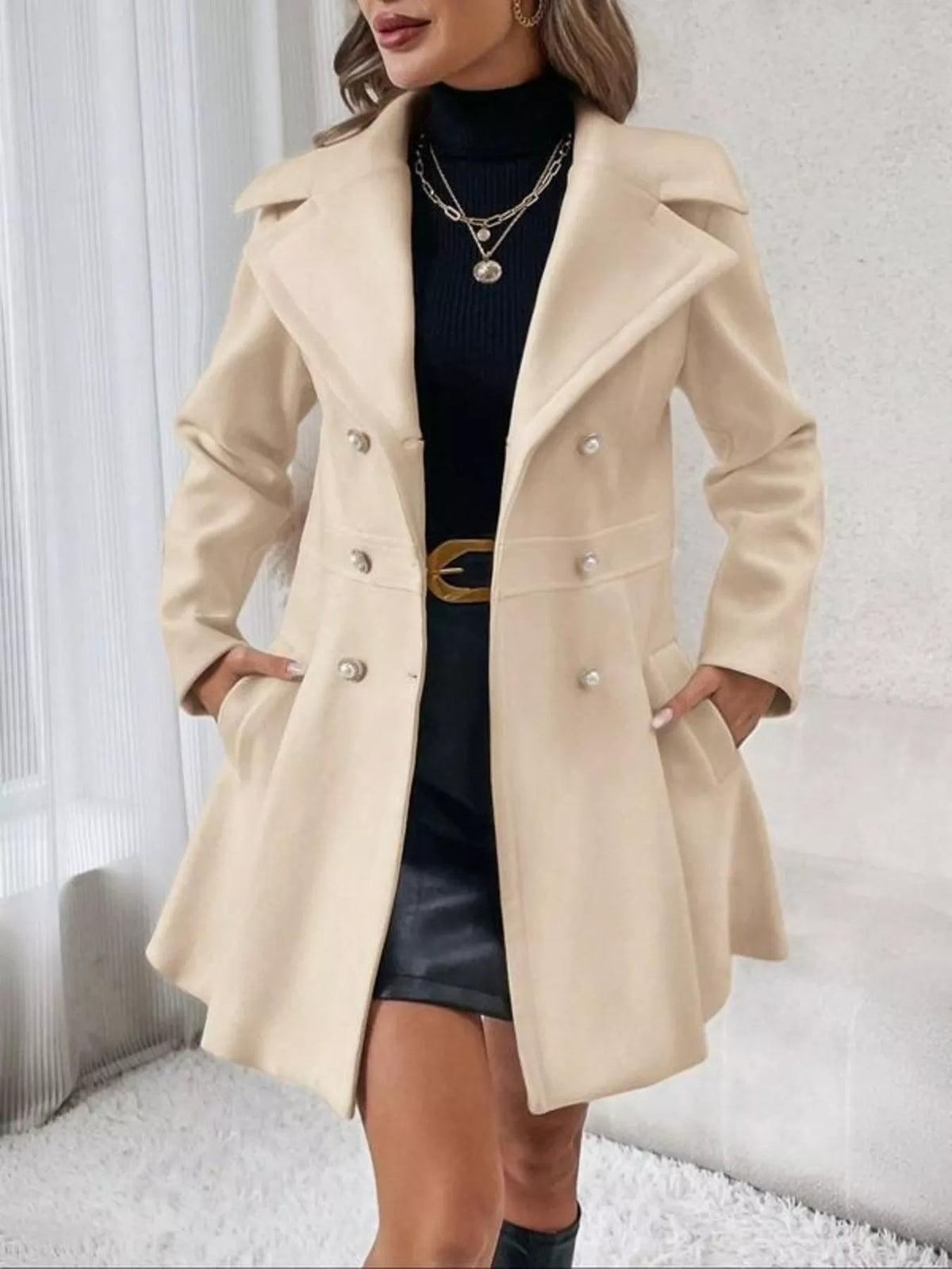 Double-Breasted Peplum Coat