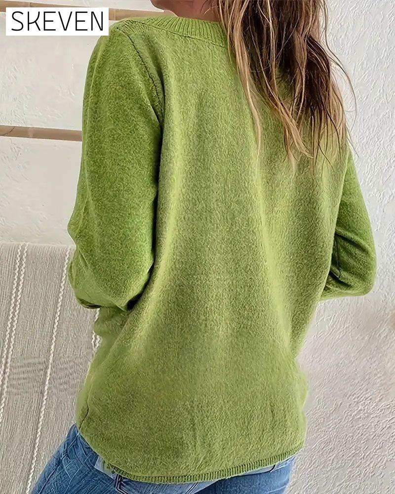Pull à col V boutonné couleur unie