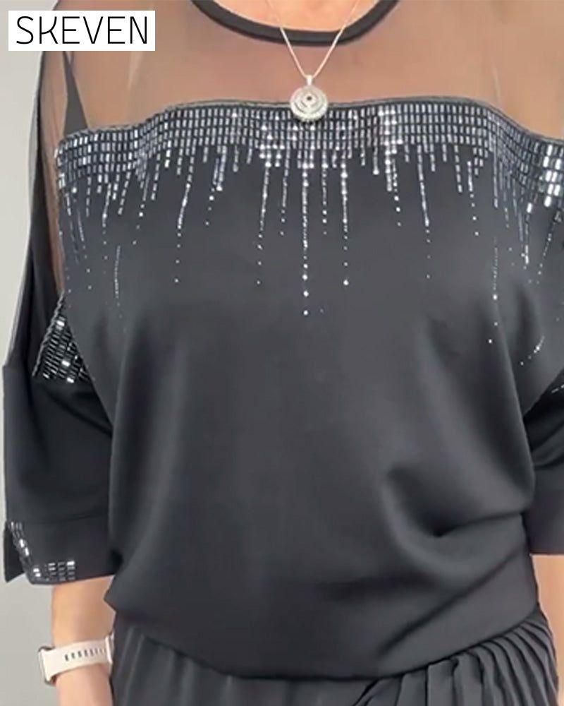 Mesh Splicing Loose Blouse