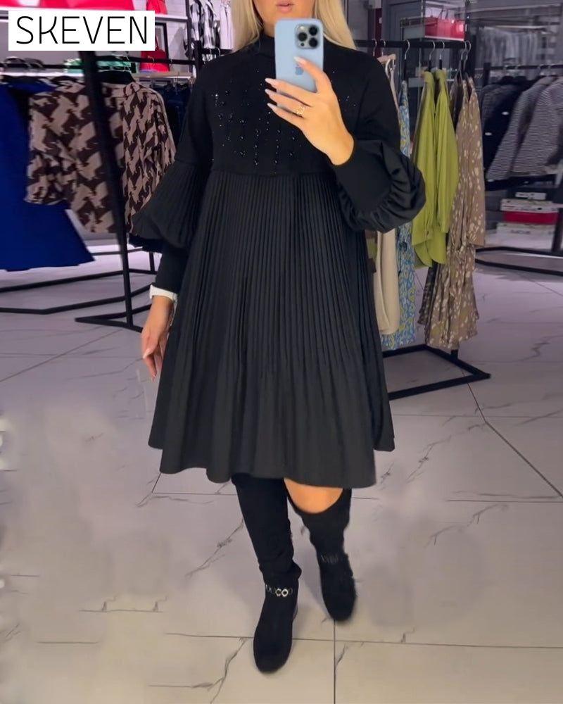 Balloon sleeve stand collar dress Black 2023 f/w 23BF casual dress