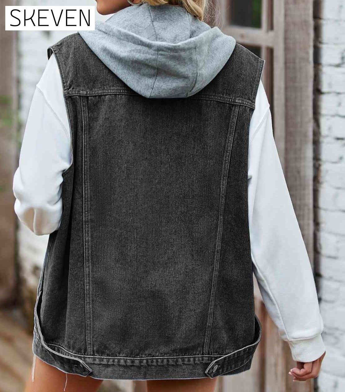 Button Up Sleeveless Denim Jacket with Pockets clothes Manny Ship From Overseas