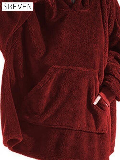 Long Sleeve Pocketed Hooded Fuzzy Sweater, Lounge Top clothes lounge lounge wear loungewear M@F@T Ship From Overseas Sweater sweaters Sweatshirt