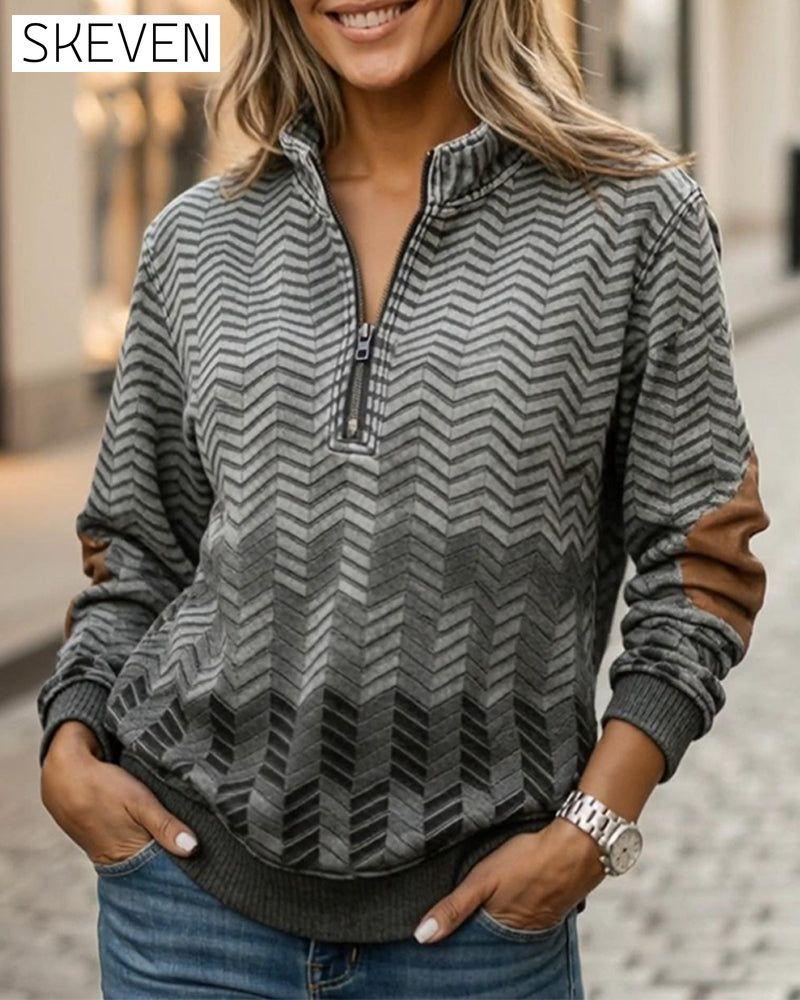 Sweatshirt mit geometrischem Halbreißverschlusskragen