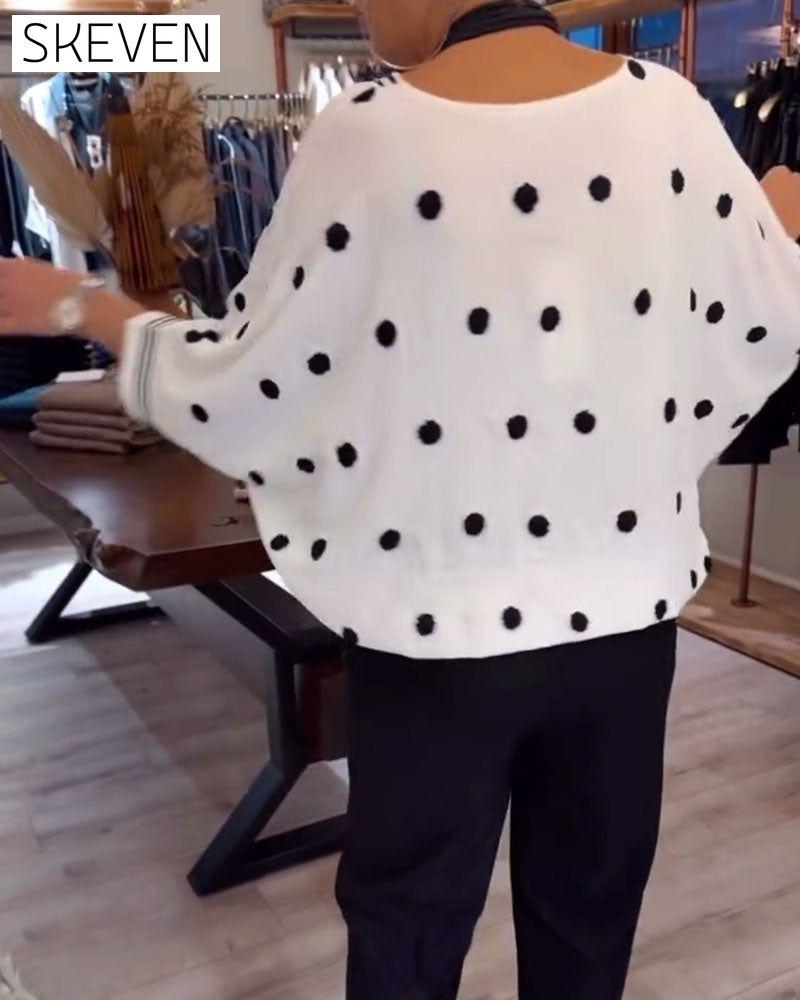 Lockere Bluse mit V-Ausschnitt und Polka-Dots