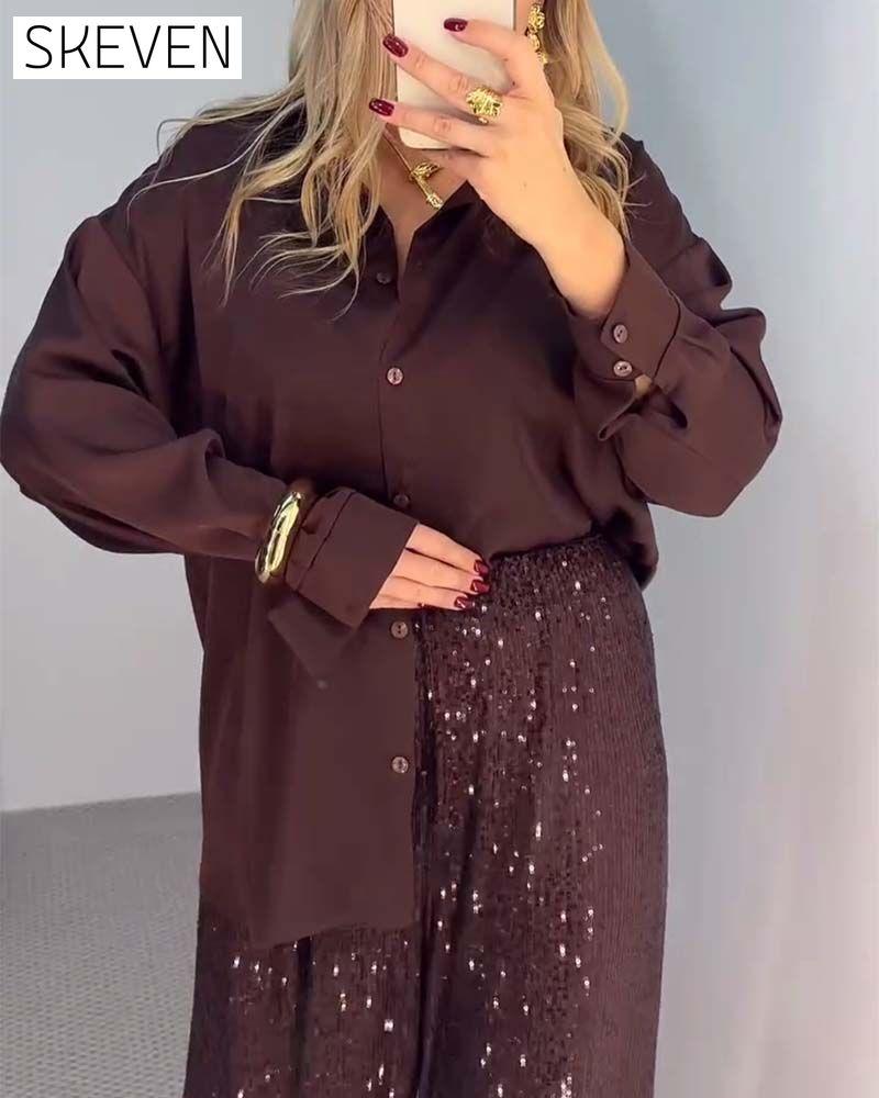 Lässige Paillettenhose mit weitem Bein