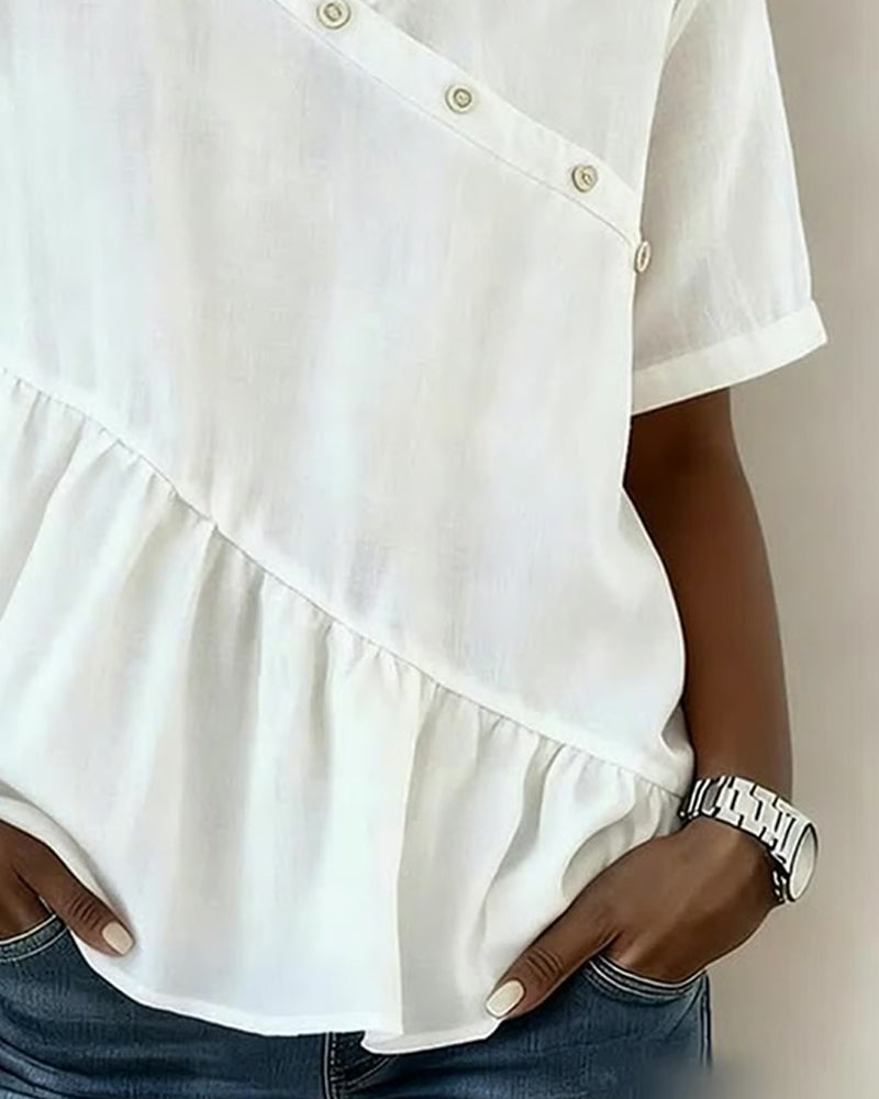 Asymmetrical Ruffled Short Sleeve Blouse