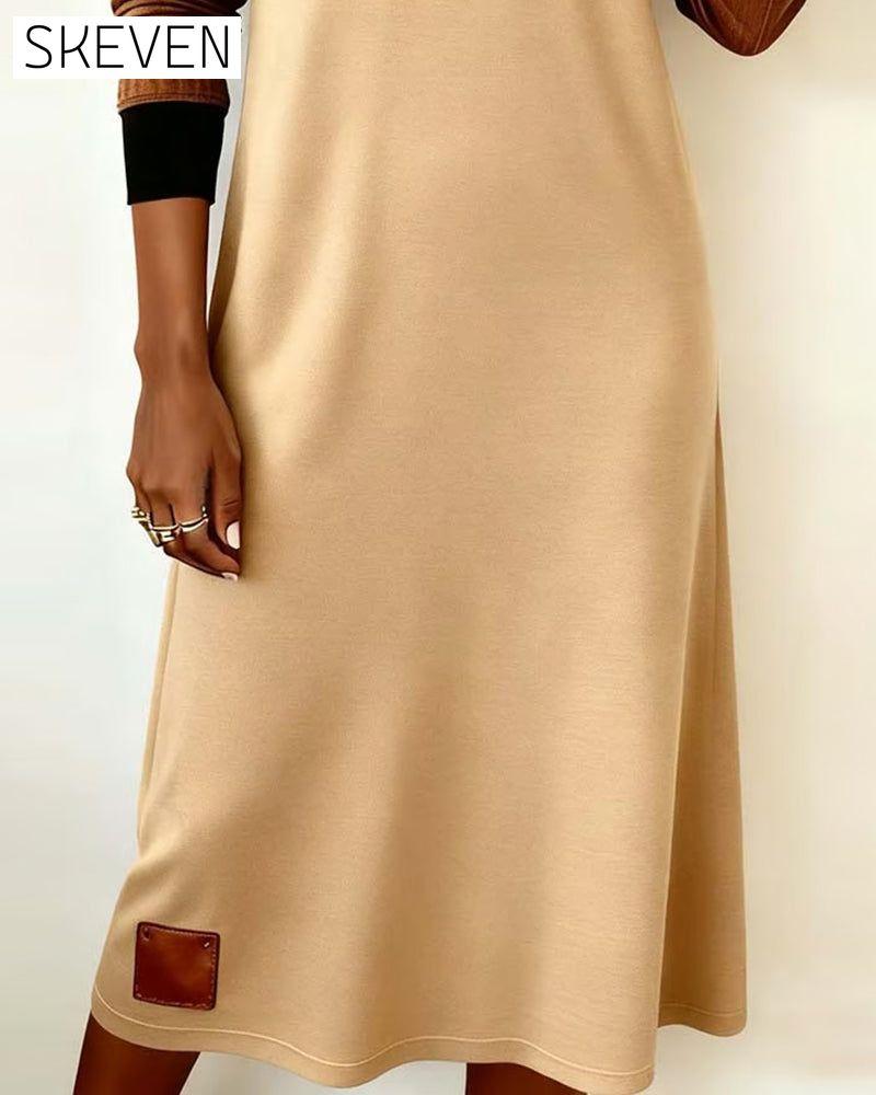 Contrast Color Hooded Fashionable Dress