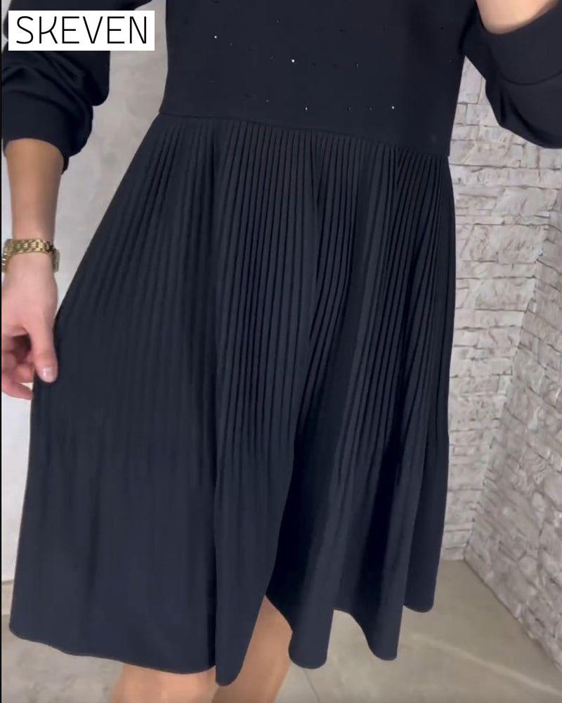 robe plissée unie à col montant