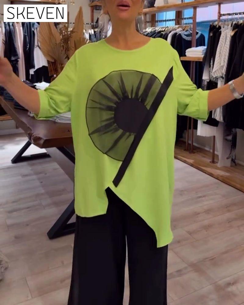 Kurzarm-Freizeit-T-Shirt mit Blumenmuster
