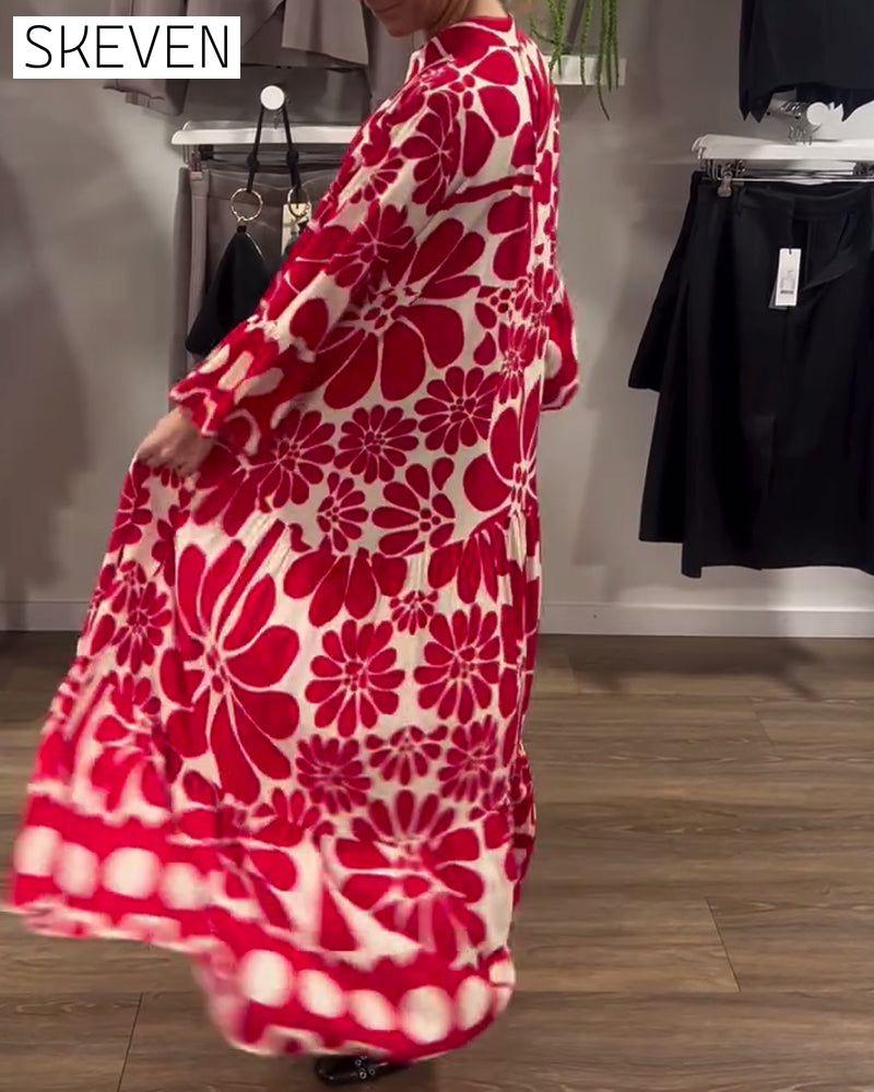 V-Neck Loose Plus Size Floral Print Dress