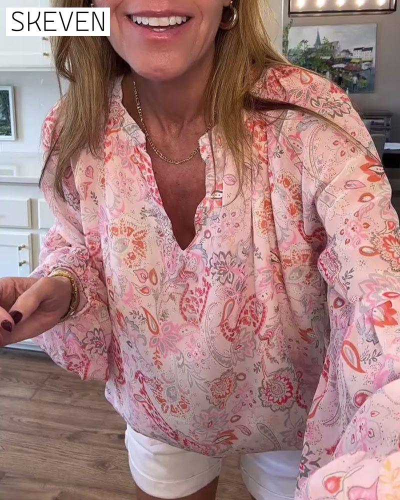 Blouse fleurie à manches ballon