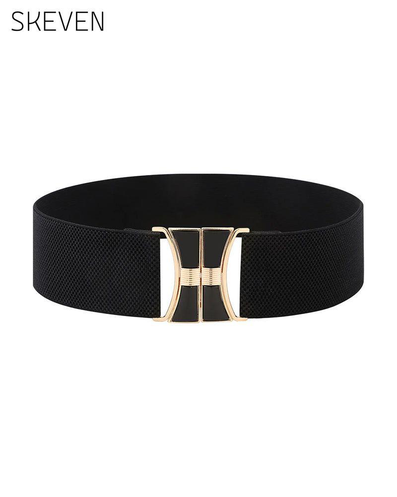 Ceinture vintage en cuir élastique avec boucle dorée pour femme