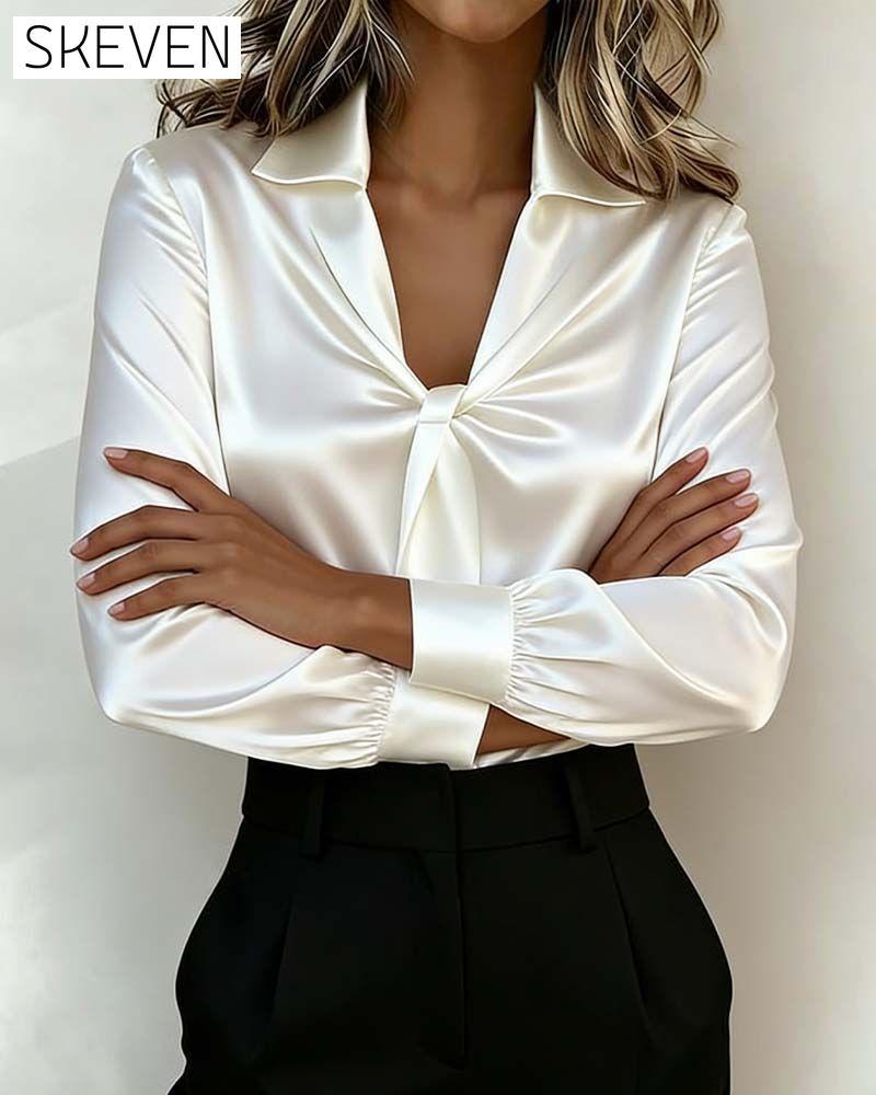 Stylish Solid-Color V-Neck Blouse