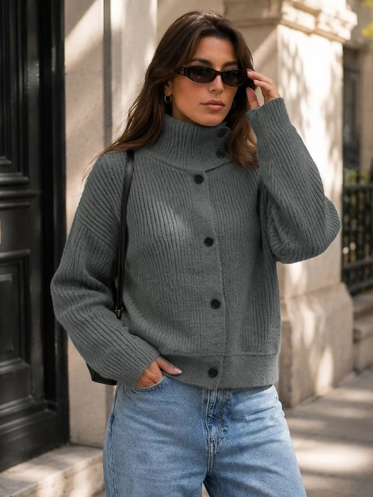 Turtleneck Button-Down Cardigan