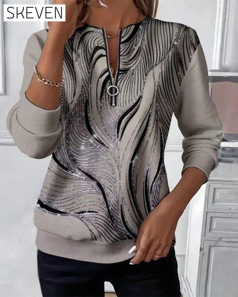 Lässiges Sweatshirt mit Print und Reißverschluss