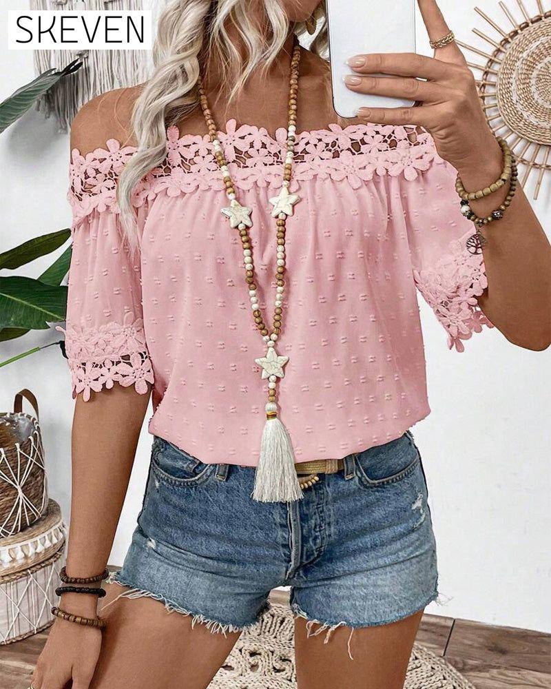 One-Shoulder Lace 3d Flower Blouse