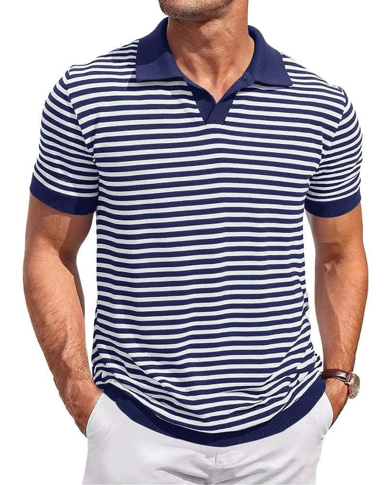 Polo Collar Stripe Color-Block T-Shirt