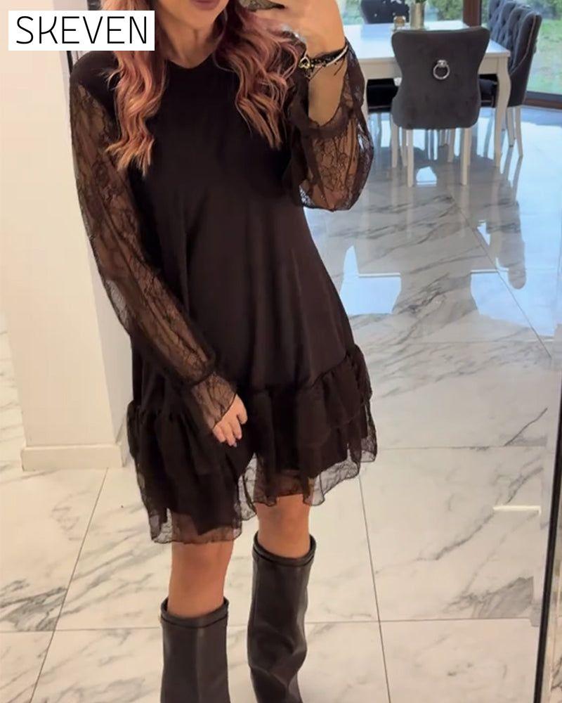Elegantes einfarbiges Spitzenkleid