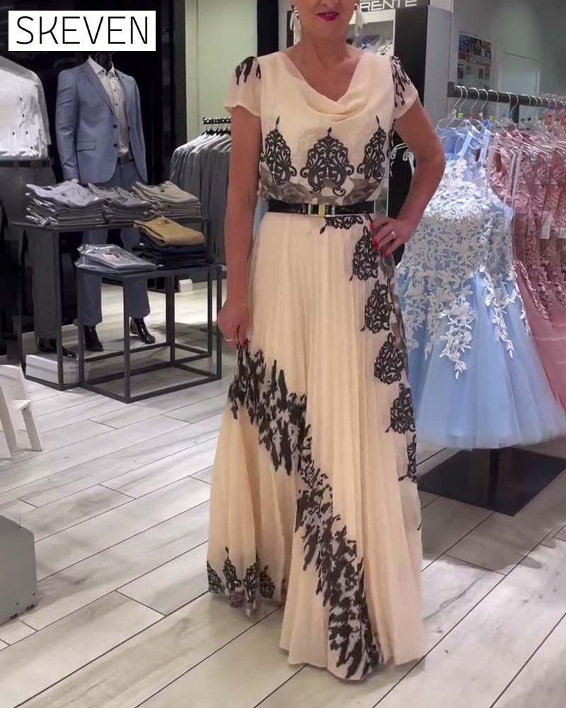 Vintage print pleated elegant dress