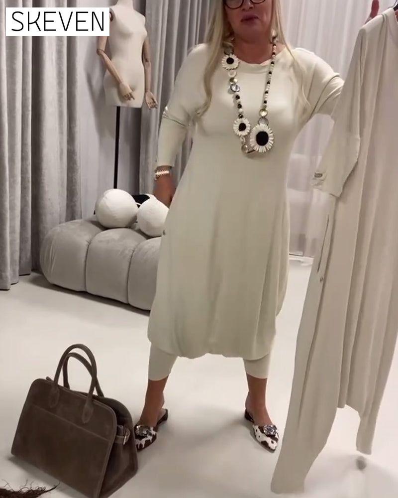 Einfarbiger, langärmeliger Freizeit-Jumpsuit