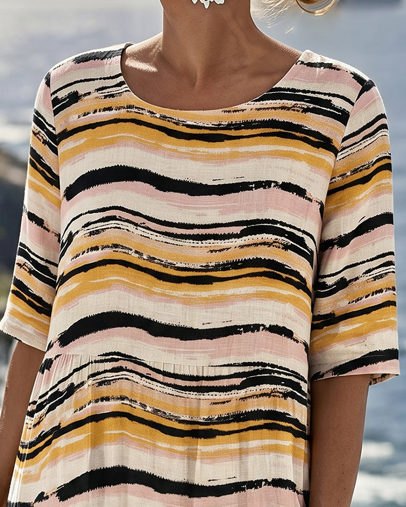 Contrast Striped Crew Neck Dress