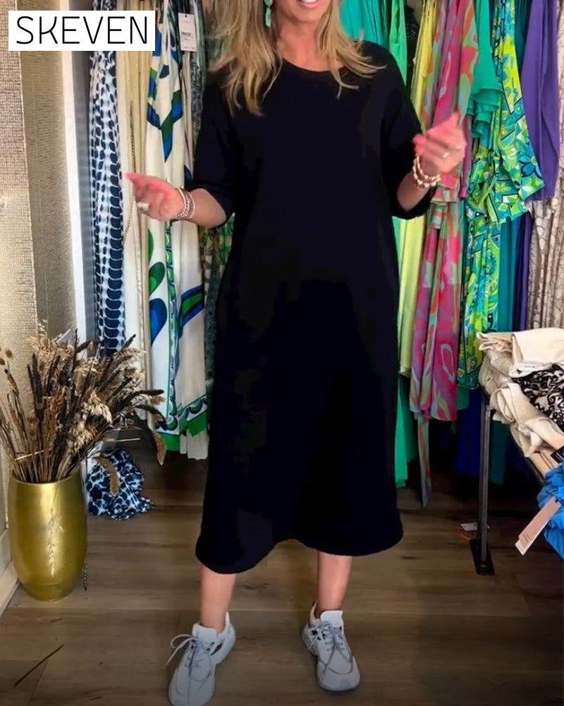 Solid Color Round Neck Dress