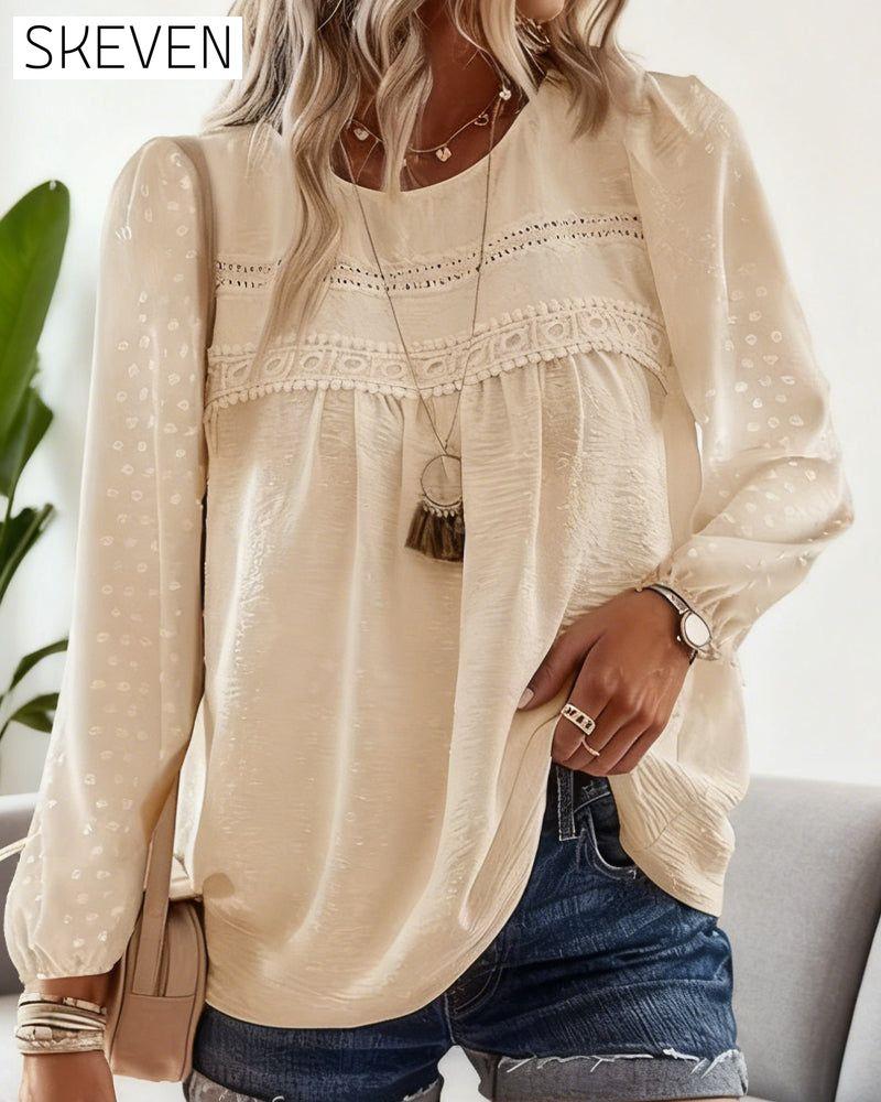 Lace Paneled Crew Neck Blouse