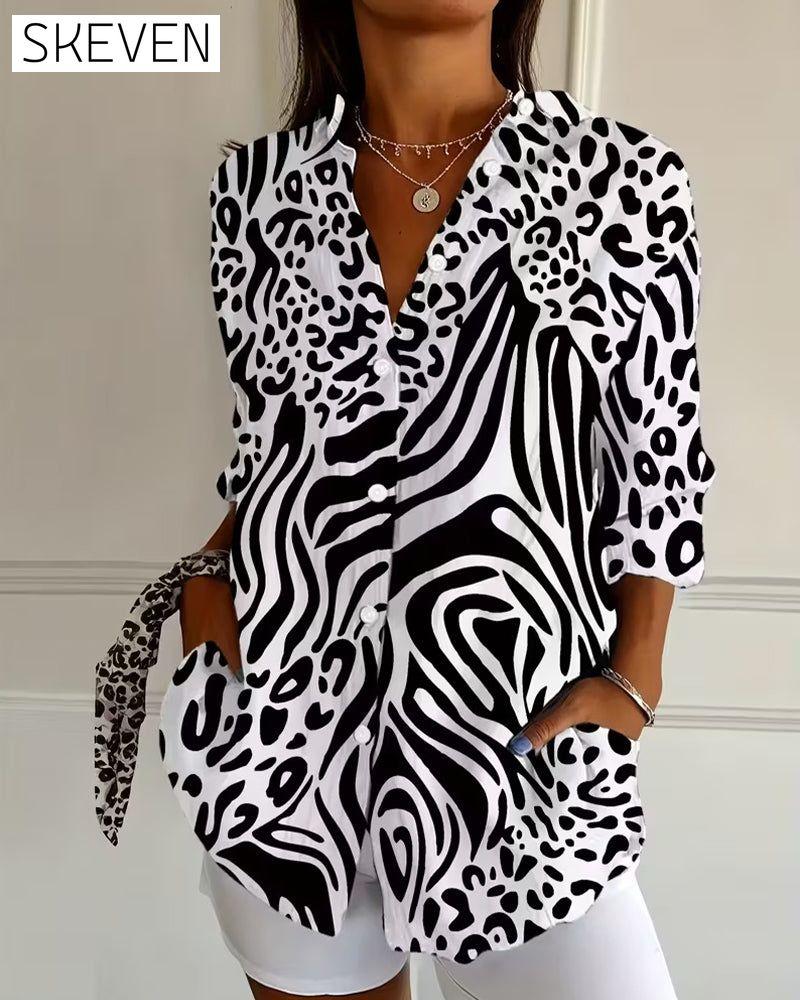 Lapel Zebra Leopard Print Shirt