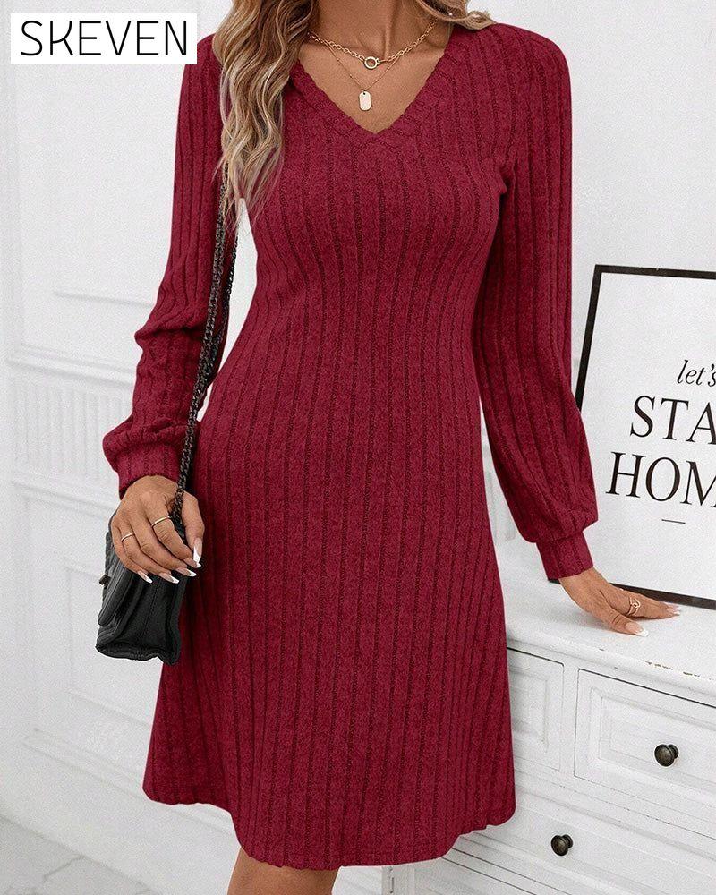 V-neck ribbed solid color dress 2023 f/w 23BF casual dresses Clothes Dresses spring