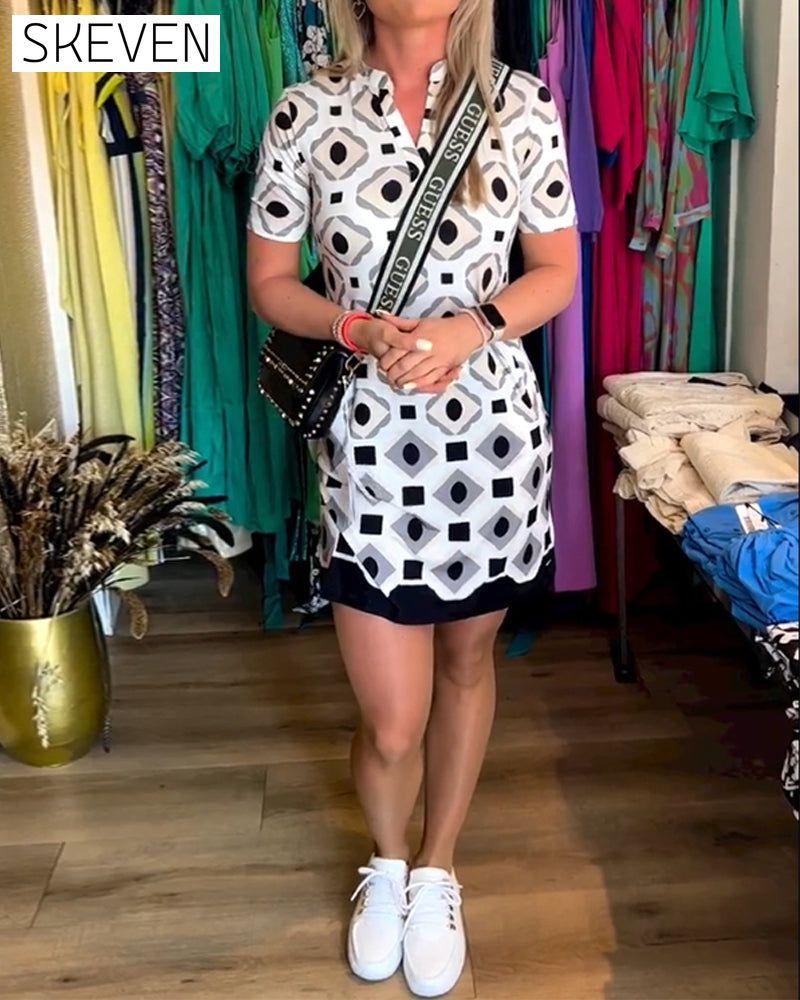 V-Neck Short Sleeve Printed Dress